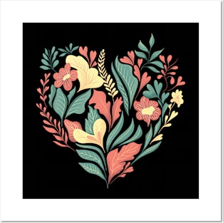 Colorful and Black Floral Heart Posters and Art